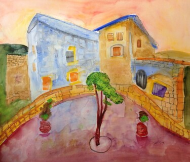 Painting titled "landscape in Tzfat 1" by Janna Shulrufer, Original Artwork, Watercolor