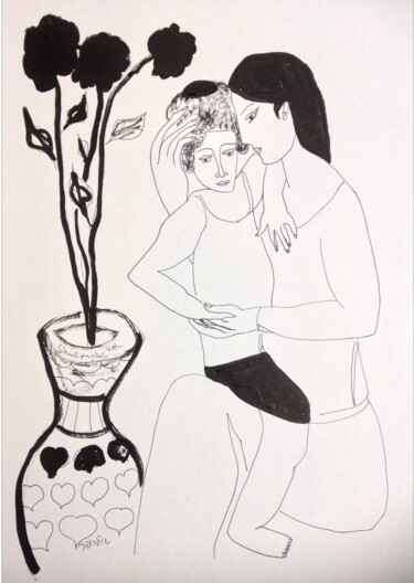 Zeichnungen mit dem Titel "motherhood 1" von Janna Shulrufer, Original-Kunstwerk, Tinte