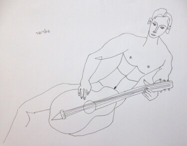 Drawing titled "boy with a guitar" by Janna Shulrufer, Original Artwork, Other