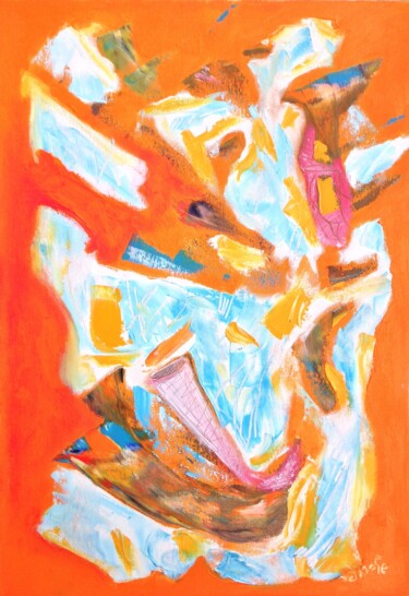 Painting titled "orange composition" by Janna Shulrufer, Original Artwork, Oil