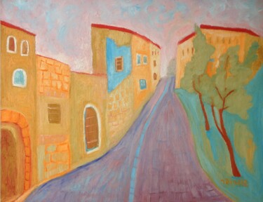 Painting titled "street in Safed7" by Janna Shulrufer, Original Artwork, Oil