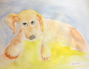 Картина под названием "The Dog" - Janna Shulrufer, Подлинное произведение искусства, Акварель