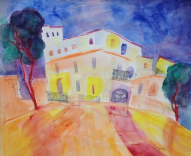 Painting titled "Street in Safed 7" by Janna Shulrufer, Original Artwork, Watercolor