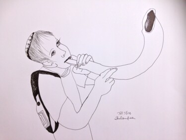 Disegno intitolato "Shofar shofar" da Janna Shulrufer, Opera d'arte originale, Penna gel