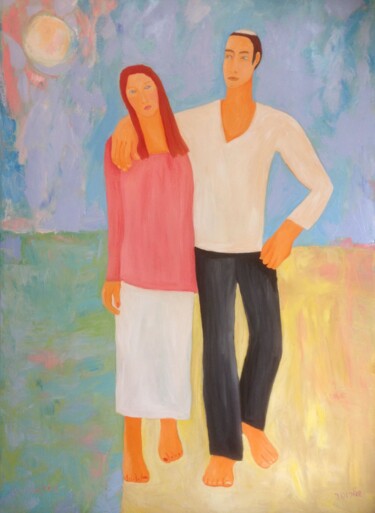 Schilderij getiteld "love couple" door Janna Shulrufer, Origineel Kunstwerk, Olie