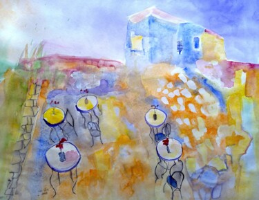 Pittura intitolato "cityscape in Safed" da Janna Shulrufer, Opera d'arte originale, Acquarello