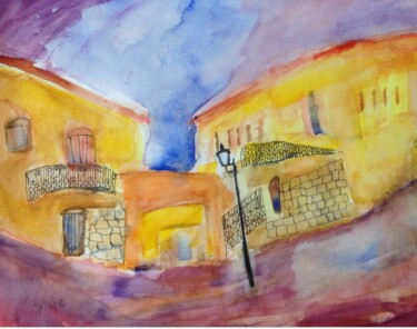 Pittura intitolato "street in Safed 6" da Janna Shulrufer, Opera d'arte originale, Acquarello