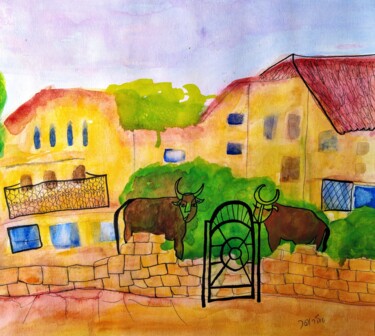 Painting titled "urban 1" by Janna Shulrufer, Original Artwork, Watercolor