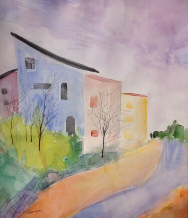 Painting titled "street in Safed 4" by Janna Shulrufer, Original Artwork, Watercolor
