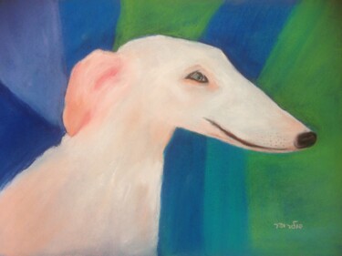 Drawing titled "white dog" by Janna Shulrufer, Original Artwork, Pastel