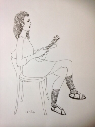 Zeichnungen mit dem Titel "to music" von Janna Shulrufer, Original-Kunstwerk, Gel Stift