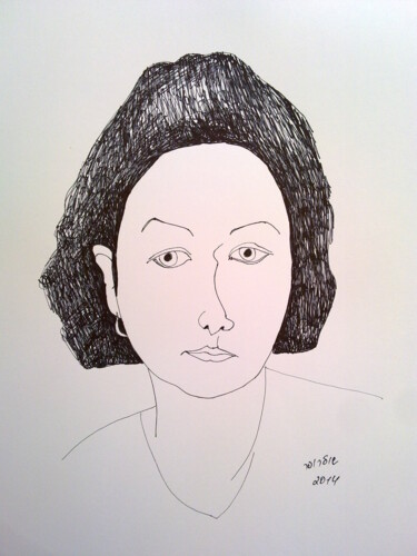 Рисунок под названием "self-portrait 2" - Janna Shulrufer, Подлинное произведение искусства, Гелевая ручка