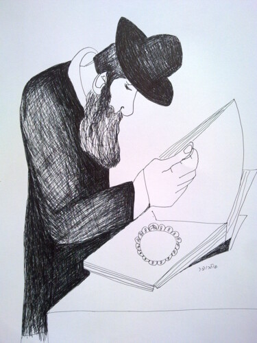 Drawing titled "scientist-hasid" by Janna Shulrufer, Original Artwork, Gel pen