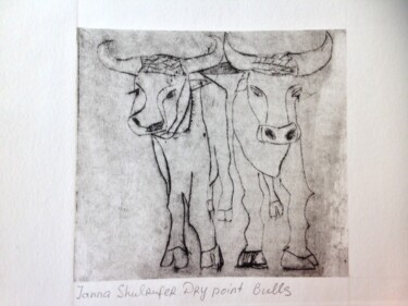 Prenten & gravures getiteld "bulls" door Janna Shulrufer, Origineel Kunstwerk, Gravure