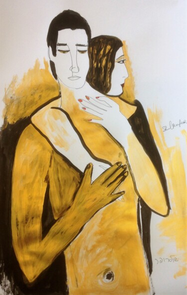 Dessin intitulée "the lovers" par Janna Shulrufer, Œuvre d'art originale, Encre