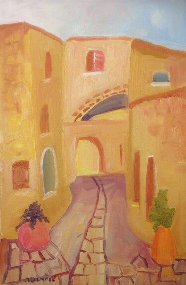 Painting titled "street in old Safed" by Janna Shulrufer, Original Artwork, Oil