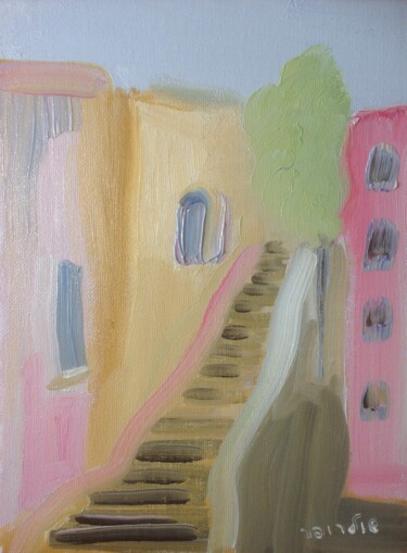 Pintura intitulada "stairs in Safed 2" por Janna Shulrufer, Obras de arte originais, Óleo