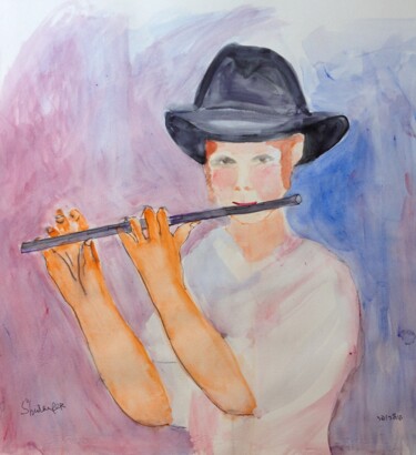 Pittura intitolato "flutist" da Janna Shulrufer, Opera d'arte originale, Acquarello