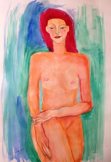 Painting titled "nude 18" by Janna Shulrufer, Original Artwork, Watercolor