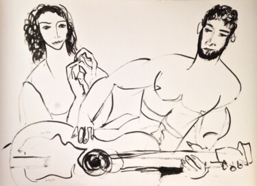 Drawing titled "the poet and his mu…" by Janna Shulrufer, Original Artwork, Ink