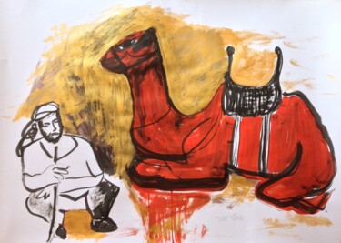 Tekening getiteld "camel and bedouin i…" door Janna Shulrufer, Origineel Kunstwerk, Inkt Gemonteerd op Karton