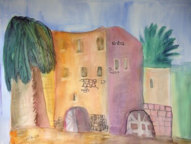 Painting titled "street in Jerusalem…" by Janna Shulrufer, Original Artwork, Watercolor