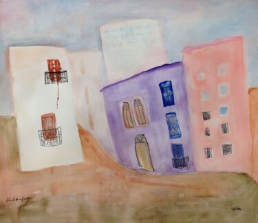 Pittura intitolato "street in tel-Aviv 2" da Janna Shulrufer, Opera d'arte originale, Acquarello