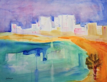 Painting titled "beach in Tel-Aviv 1" by Janna Shulrufer, Original Artwork, Watercolor