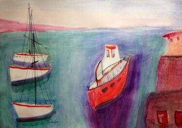 Painting titled "boats" by Janna Shulrufer, Original Artwork, Watercolor