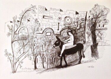 Drawing titled "walk in the old town" by Janna Shulrufer, Original Artwork, Ink