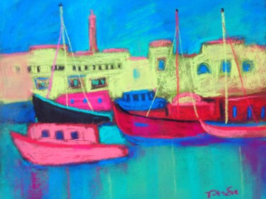 Dessin intitulée "port Akko" par Janna Shulrufer, Œuvre d'art originale, Pastel