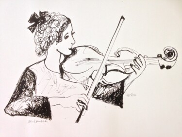 Tekening getiteld "violinist" door Janna Shulrufer, Origineel Kunstwerk, Inkt