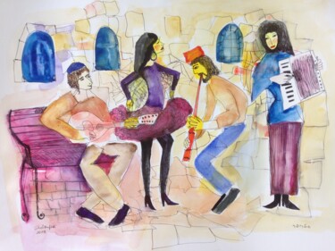 Картина под названием "Fiesta del ladino" - Janna Shulrufer, Подлинное произведение искусства, Акварель