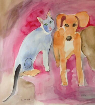 Painting titled "the friends" by Janna Shulrufer, Original Artwork, Watercolor