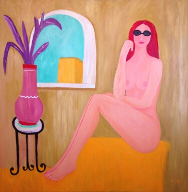 Pintura titulada "nude with flowers" por Janna Shulrufer, Obra de arte original, Oleo