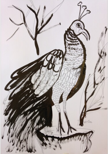 Dibujo titulada "the bird" por Janna Shulrufer, Obra de arte original, Tinta