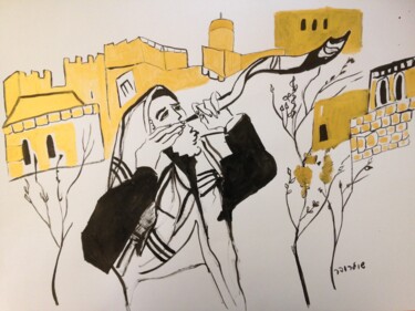 Dibujo titulada "Shofar" por Janna Shulrufer, Obra de arte original, Tinta