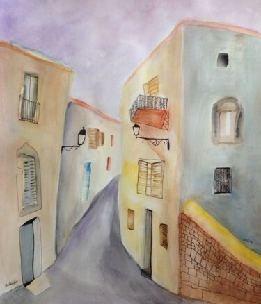 Malerei mit dem Titel "street in Safed 3" von Janna Shulrufer, Original-Kunstwerk, Aquarell