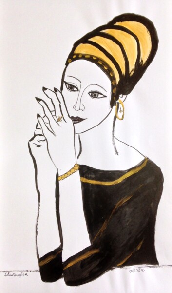 Zeichnungen mit dem Titel "Jewish young woman" von Janna Shulrufer, Original-Kunstwerk, Tinte