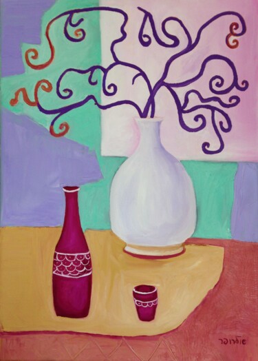 Pintura intitulada "White vase" por Janna Shulrufer, Obras de arte originais, Óleo