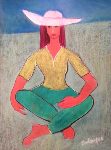 Drawing titled "meditation with hat" by Janna Shulrufer, Original Artwork, Pastel