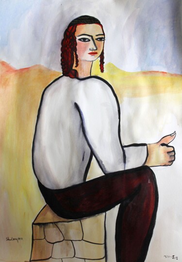 Drawing titled "young israeli" by Janna Shulrufer, Original Artwork, Watercolor