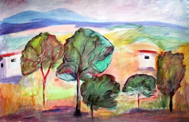 Painting titled "View at Nof-a-Galil" by Janna Shulrufer, Original Artwork, Watercolor