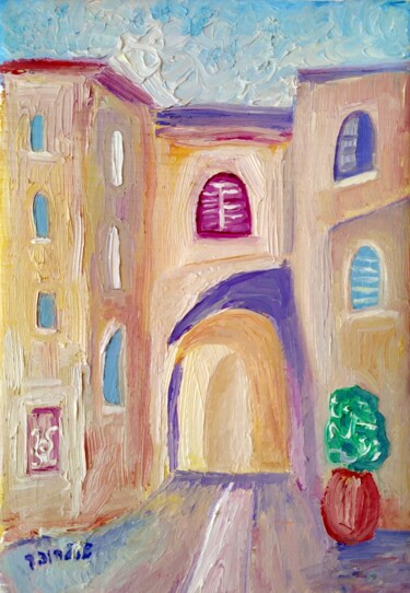 Painting titled "in old city Safed 2" by Janna Shulrufer, Original Artwork, Oil