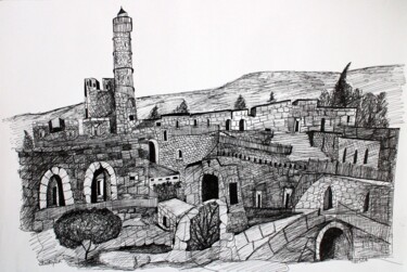 Dessin intitulée "view at citadel of…" par Janna Shulrufer, Œuvre d'art originale, Encre