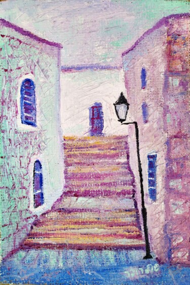 Pintura intitulada "street in old Safed…" por Janna Shulrufer, Obras de arte originais, Óleo