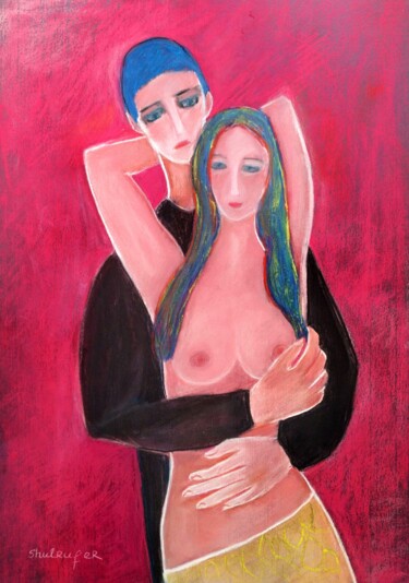 Dessin intitulée "love story 2" par Janna Shulrufer, Œuvre d'art originale, Pastel
