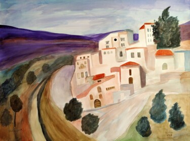Pittura intitolato "Landscape in Tzfat" da Janna Shulrufer, Opera d'arte originale, Acquarello