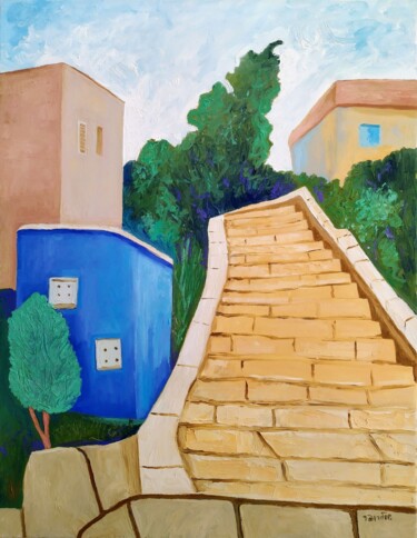 Pittura intitolato "Cityscape Tzfat" da Janna Shulrufer, Opera d'arte originale, Olio