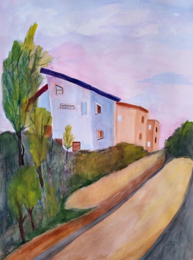 Painting titled "Street in Tzfat" by Janna Shulrufer, Original Artwork, Watercolor